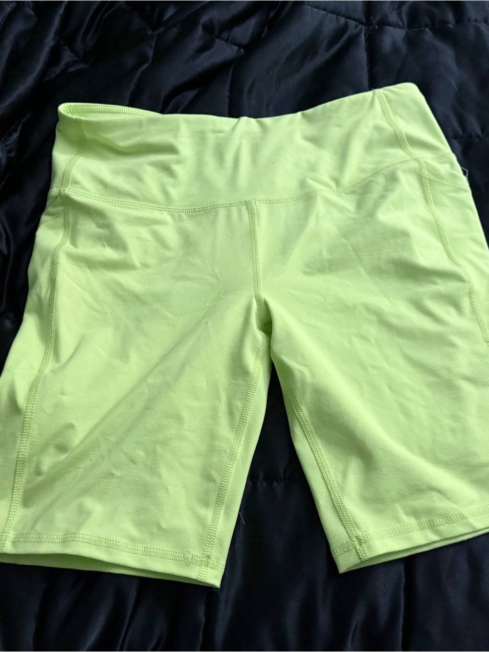 DSG Women’s High-Rise Neon Lime Bike Shorts with Side Pockets